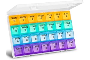 MOSSIME XL Large Monthly Pill Organizer 4 Weeks, 28 Day Pill Organizer Weekly, Big Compartment with Travel Case, 7 Day Pill Dispenser 4 Times a Day, Medicine Organizer Box for Vitamin, Fish Oil