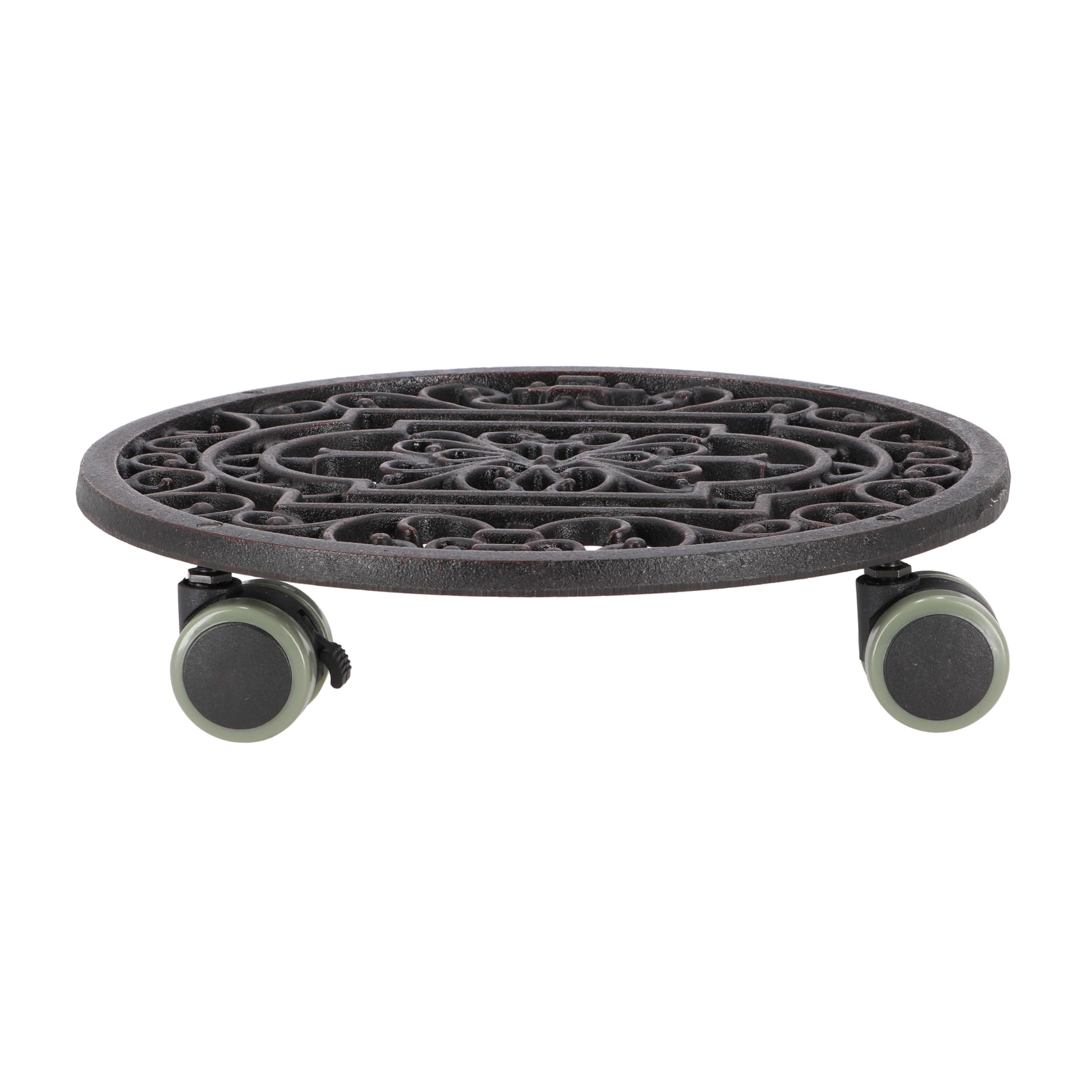 Esschert TG21 design, antique plant trolley round, diameter: 28 cm, 29.1 x 29.1 x 4.8 cm, Brown