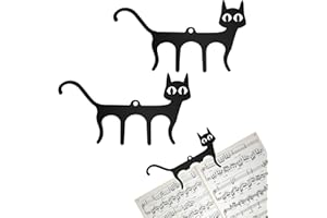 YHNTGB 2 PCS Metal Music Book Clips Page Holders Sheet Music Page Holder Clips for Sheet Music Stands Cute Cat Shaped Metal Music Bookmark for Piano, Book, Keyboard Reading (Black)