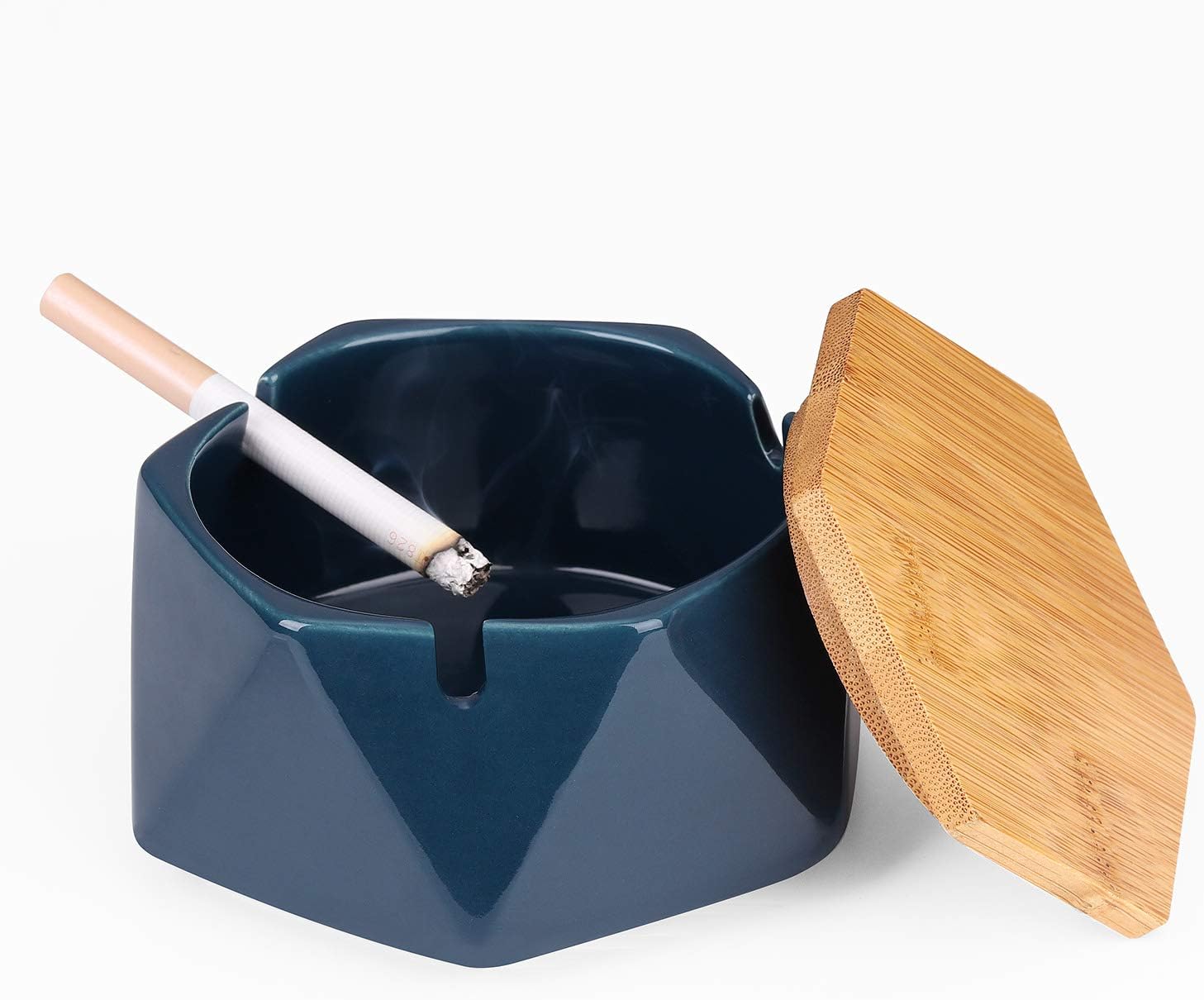 Keramik-Aschenbecher Mit Deckel - Winddichter Aschenbecher Für Innen & Außen (11x11 Cm)