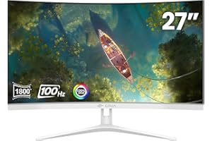 CRUA 27" Curved White Monitor, Full HD(1920x1080P) VA Panel 1800R 100HZ 120% sRGB Professional Computer Monitors, 3Sides Frameless, Flicker-Less,Blue Light Filter, for Office & Gaming (VGA, HDMI)