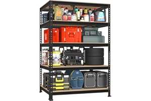 PrimeZone 32" W x 16" D x 63" H Storage Shelves - 5 Tier Adjustable Garage Storage Shelving, Heavy Duty Metal Storage Utility Rack Shelf Unit for Warehouse Pantry Closet Kitchen, Black
