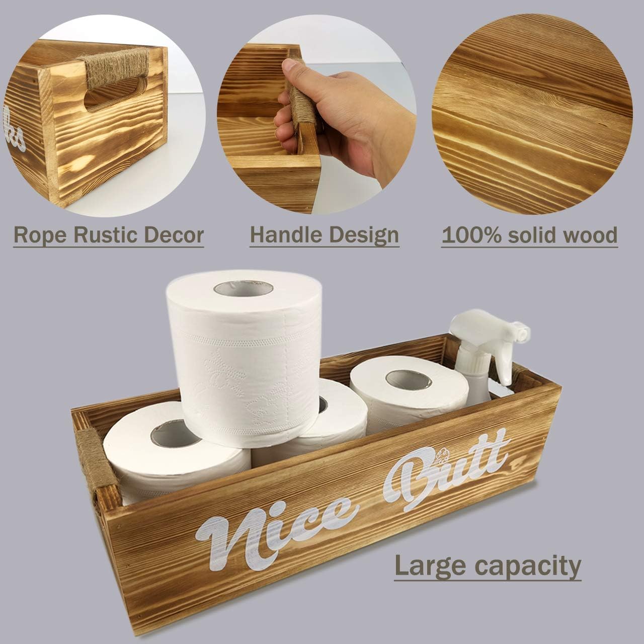 nobrand Farmhouse Rustic Wood Organizer, Bathroom Decor Box or Diaper Organizer, 2 Sides - Funny Box, Hello Sweet Cheeks with Funny Sayings (Grey): Home & Kitchen