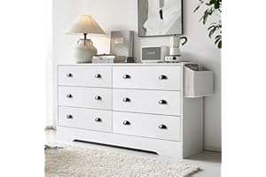 Ljirnt White Dresser for Bedroom, 6 Drawer Dresser with Metal Handle and Charging Station, Dresser Chest for Living Room, Hallway, Bedroom