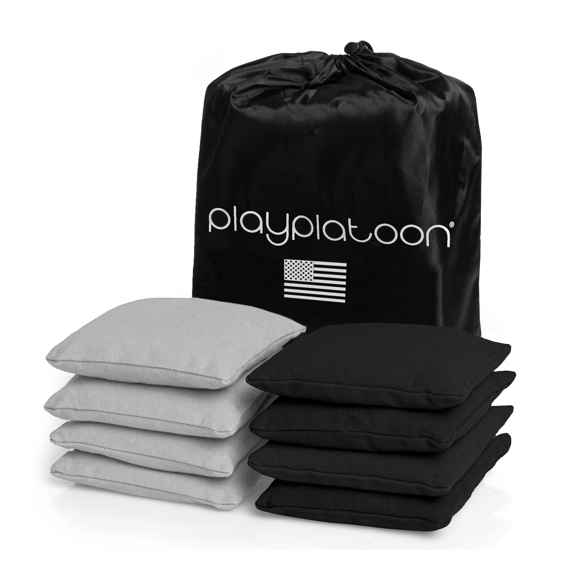 Play Platoon Premium Weather Resistant Duck Cloth Cornhole Bags - Set of 8 Bean Bags for Corn Hole Game - 4 Silver & 4 Black — image 1