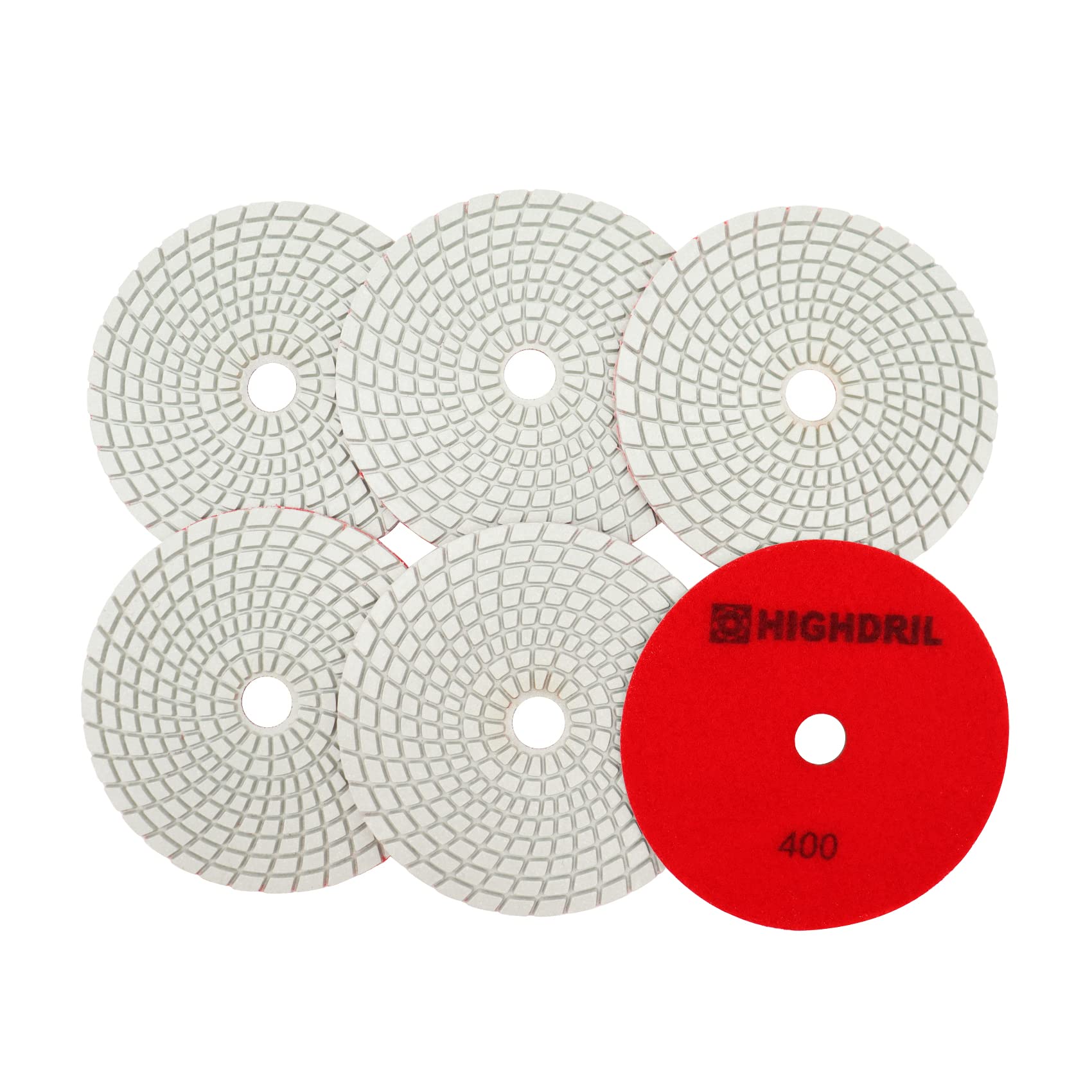 Wet Diamond Polishing Pads,HIGHDRIL 6pcs 125MM #400,for Granite Marble Sanding Used on Grinder or Polisher