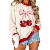 Women's Cherry Bow Graphic Sweatshirt Long Sleeve Crewneck Pullover Tops