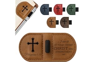 JUBOPE Bygone Mark Personalized Magnetic Leather Bookmark with Pen Holder - Inspirational Bible Verse Scripture Design, Custom Book Marker for Book Lovers Men Women (Brown-Philippians 4:13)