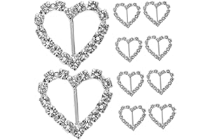 NUOBESTY 10pcs Heart Shape Rhinestone Ribbon Buckle Sliders Silver for Diy Craft Wedding Decoration