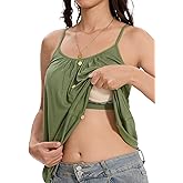 Orrpally Women Button Front Tank Built in Bra Flowy Camisole Adjustable Spaghetti Strap Tank Top
