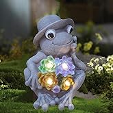 GUCHO Solar Garden Statue Flower Frog with 4 Lights,Outdoor Figurine Lights,Yard Decorations Outdoor for Patio,Balcony,Yard,Flower Bed Decor Garden Decorations,Unique Gifts for Women Men Nature Lovers