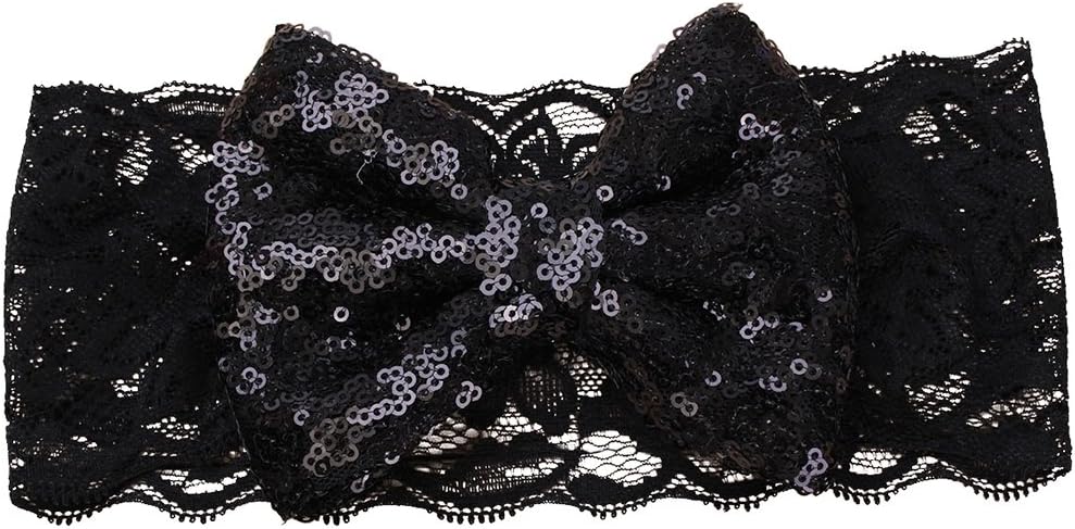 Sanwood Kids Baby Girl Sequin Lace Bowknot Hair Band Twinkling Headband (Black)