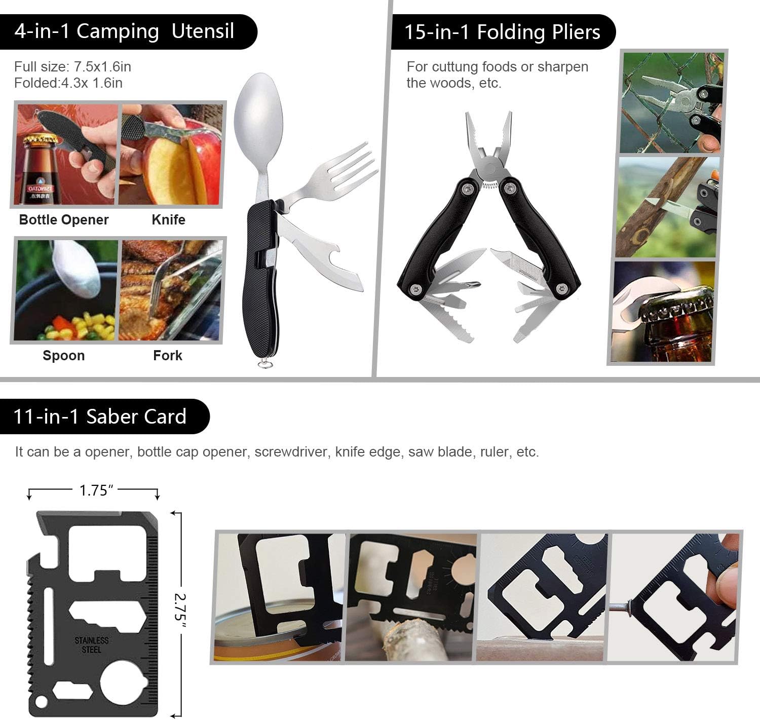 Emergency Survival Kit, 151 Pcs Survival Gear First Aid Kit, Outdoor Trauma Bag with Tactical Flashlight Knife Pliers Pen Blanket Bracelets Compass for Camping Earthquake or Adventures: Health & Personal Care