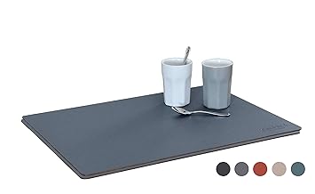 CALUTEA Moderne Designer Tischsets/Hochwertige Echtleder Platzsets / 2er-Set/Betongrau