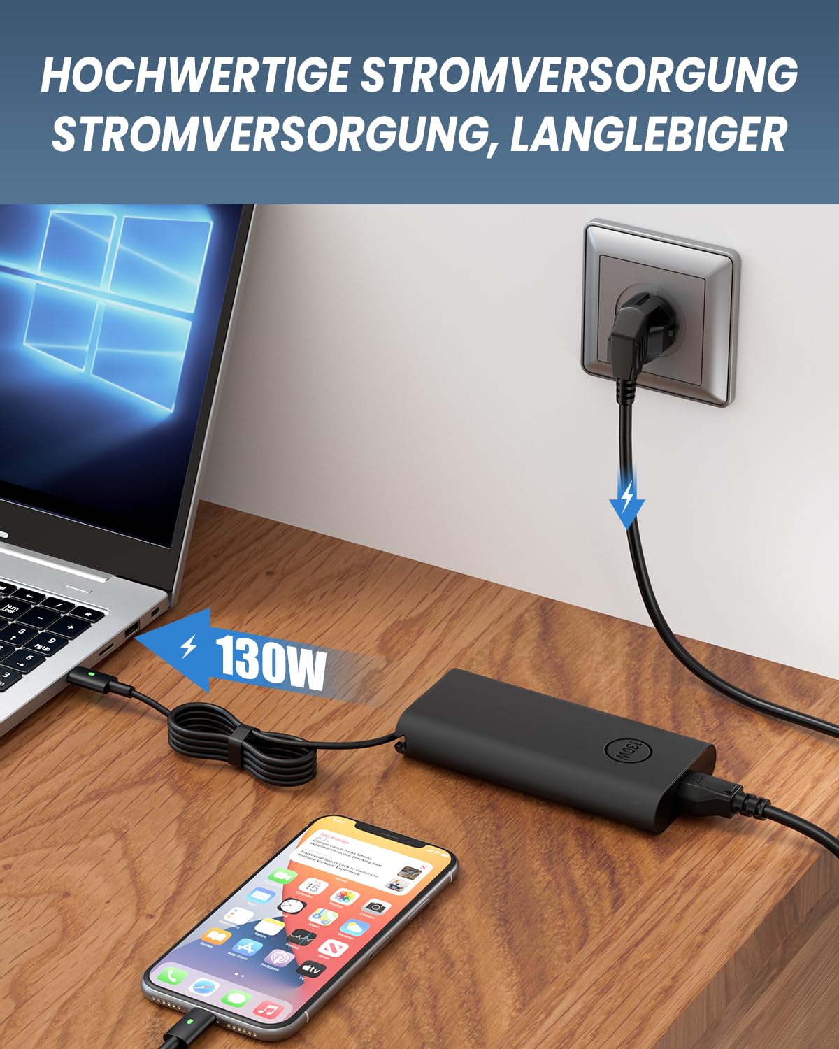 130W USB C Netzteil Typ-C AC Adapter Ladegerät Kompatibel mit Dell XPS 15 17 9575 9500 9700 9710 Precision 5550 5750 5530 2-in-1 3551 5570 Latitude 7410 9510 5520 5510 5401 5501 Notebook 4