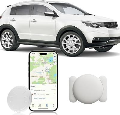 Dahetag Tracker Device for Vehicles,GPS Car Tracker,No Monthly Fee Car Locator Tracker Work with Apple Find My(iOS Only),Mini Hidden Car Tracker with Magnetic Case (White,1PCS)