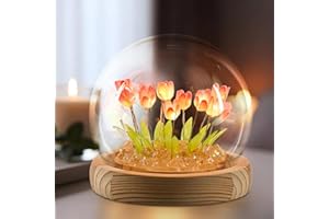 ONXE Birthday Gifts for Women,Tulip Night Light Glass Flower Lamp with Wooden Base for Home Decor Unique Romantic Gifts for Girlfriend Wife