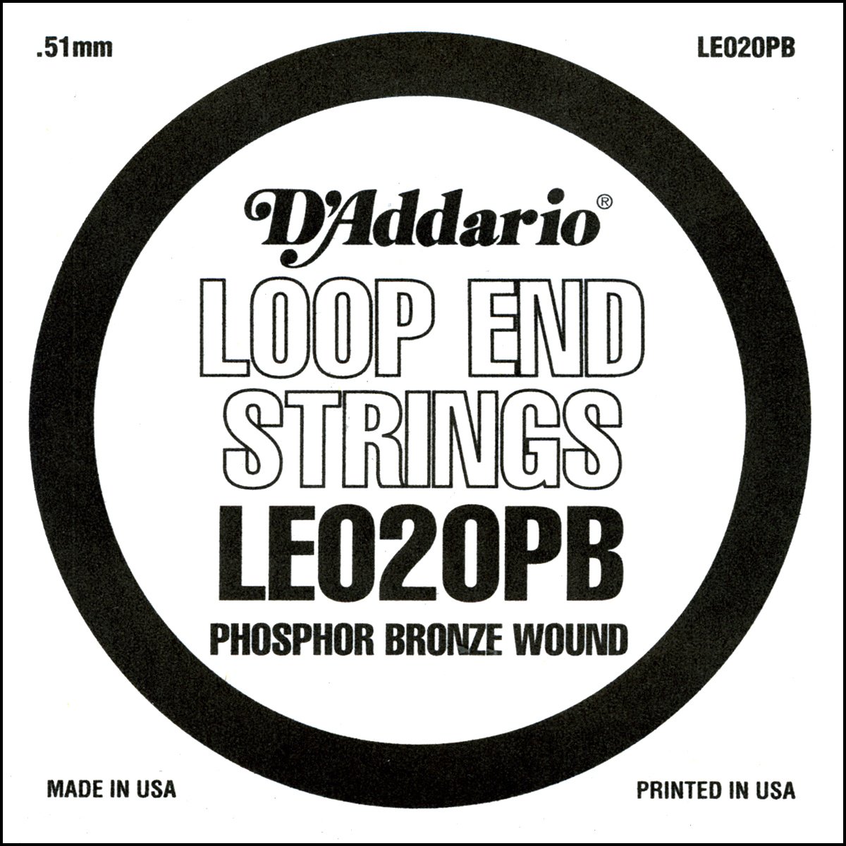 D'Addario .020 Phosphor Bronze Loop End Single String