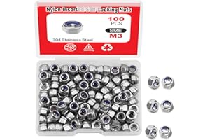 LEONTOOL 100 Pcs M3 x 0.5mm Nylon Inserted Self Locking Nuts Hex Lock Nuts Assortment 304 Stainless Steel Self Clinching Nuts
