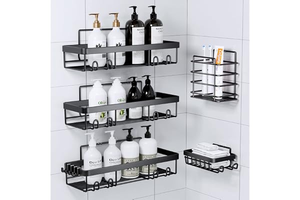 Posyla Shower Caddy, Bathroom Shower Organizers, Black Shower Shelves for Inside Shower with Soap Caddy & Toothbrush Holder,