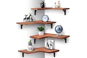 EACHPAI Floating Corner Shelves for Wall Décor Storage, Wall Shelves Set of 4, Wall Mounted Wood Shelves for Home Decor, Bedroom, Living Room, Bathroom, Kitchen, Office (Red)