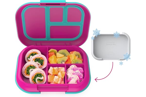 Bentgo® Kids Chill Leak-Proof Lunch Box - Included Reusable Ice Pack Keeps Food Cold; 4-Compartment Bento Lunch Container; Microwave & Dishwasher Safe; 2 Year Manufacturer Warranty (Fuchsia/Teal)