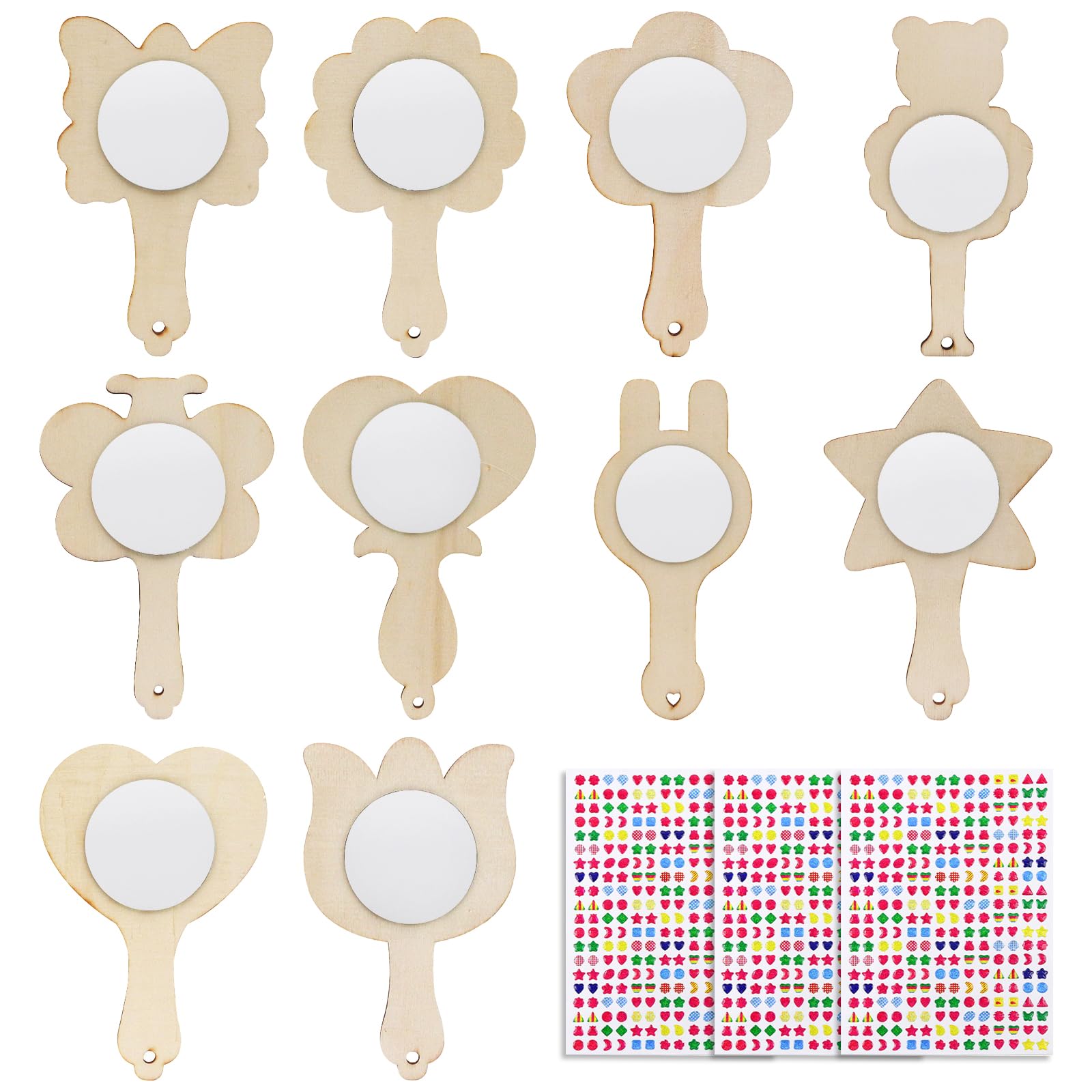 Tolenre 10 Pieces Mini Wooden Mirror, Glitter Stone Decorative Hand Mirror for Crafts, DIY Painting