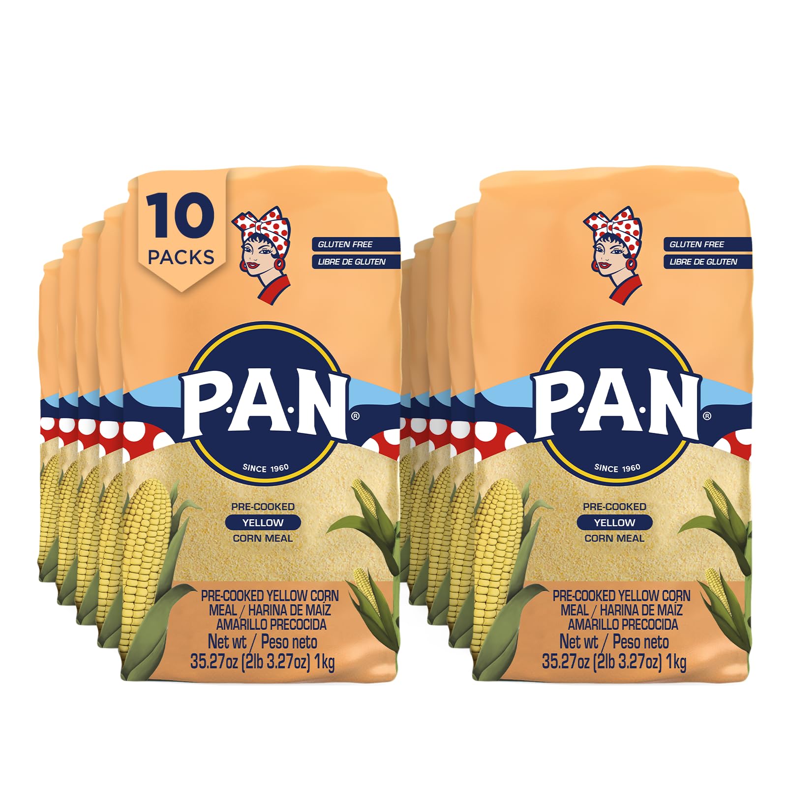P.A.N. Yellow Corn Meal – Pre-cooked Gluten Free and Kosher Flour for Arepas (2.2 lb / Pack of 10) Image