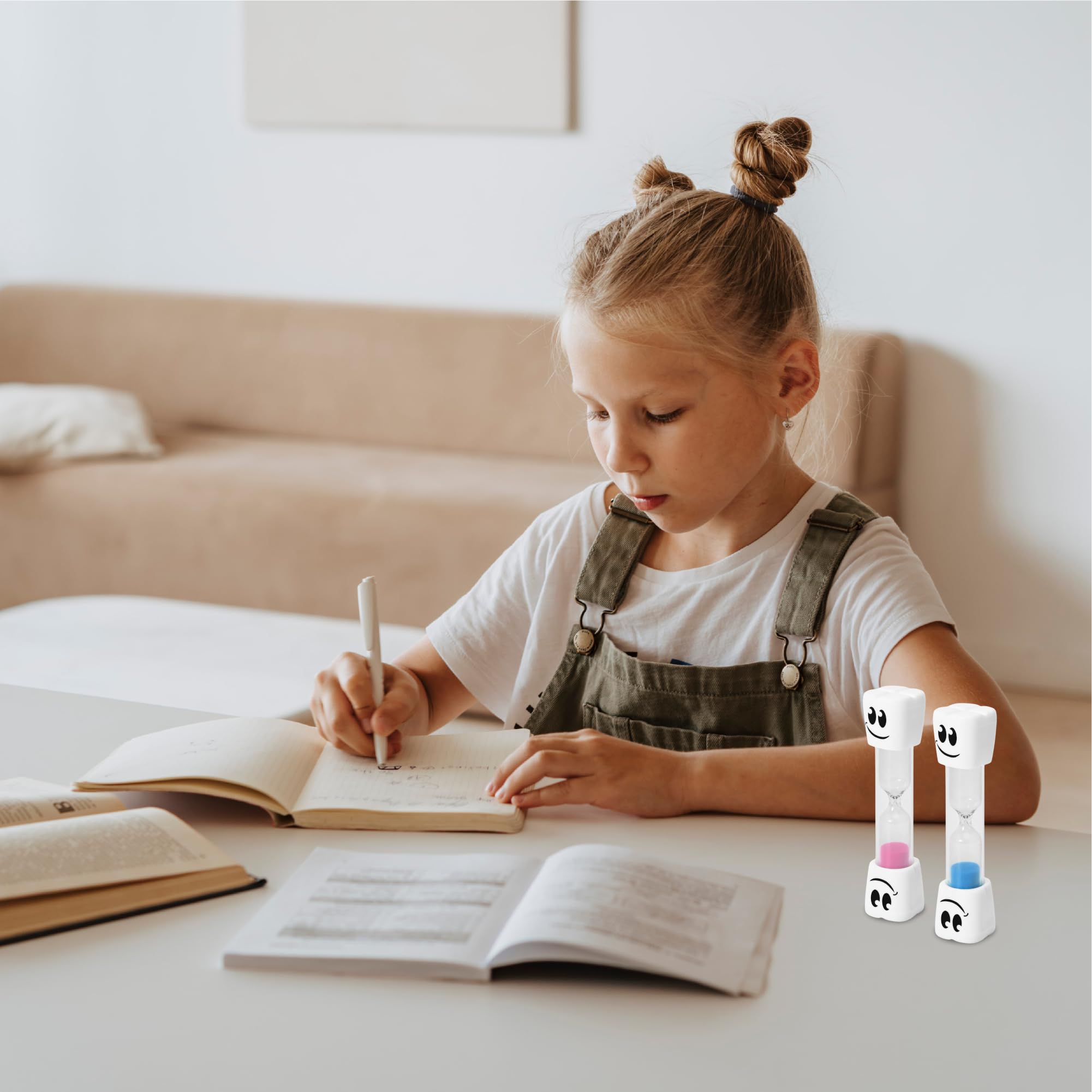 TeacherFav 2-Minuten-Sanduhr zum Zähneputzen für Kinder – 2er-Set kleine Blaue und rosa Smiley-Sanduhren 8