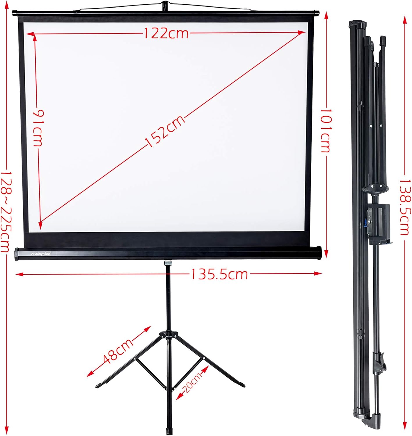 Display4top 60" Portable Projector Screen,4:3 Portable Foldable For Home Theater Cinema Indoor Outdoor Projector Movie Screen,Screen:122cm(W) x 91cm(H) (60" Portable Tripod) - Image 3