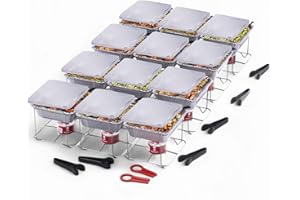 Alpha Living 12 Pack - Disposable Chafing Dish Buffet Set, Welded Body Food Warmers for Parties, 2hr Fuel Cans Complete Set, Half Size Pans, Warming Trays