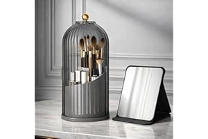 Makeup Brush Organizer with Lid Rotating Transparent Storage Box, 360 Rotating Make Up Holder, Dustproof Toothbrush Holder fo