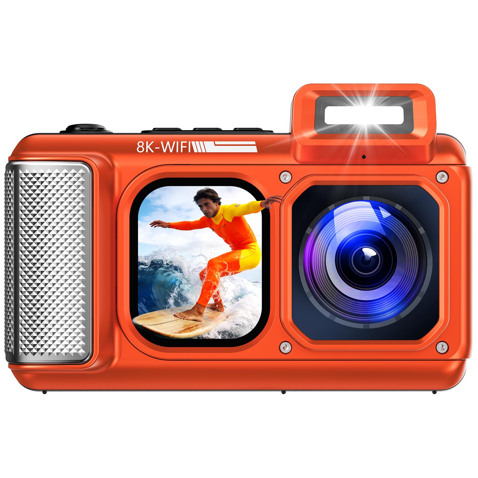 Photo 1 of Maxmango V08 Pro 49FT Underwater Camera - 8K 90MP WiFi Waterproof Digital Camera with Touchscreen, Dustproof Shockproof Rugged Camera for Snorkeling, 64GB Point and Shoot Digital Digital Cam - Orange