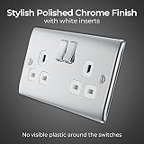 BG Electrical Nexus Metal Double Switched Power Socket Polished Chrome 13A view 2