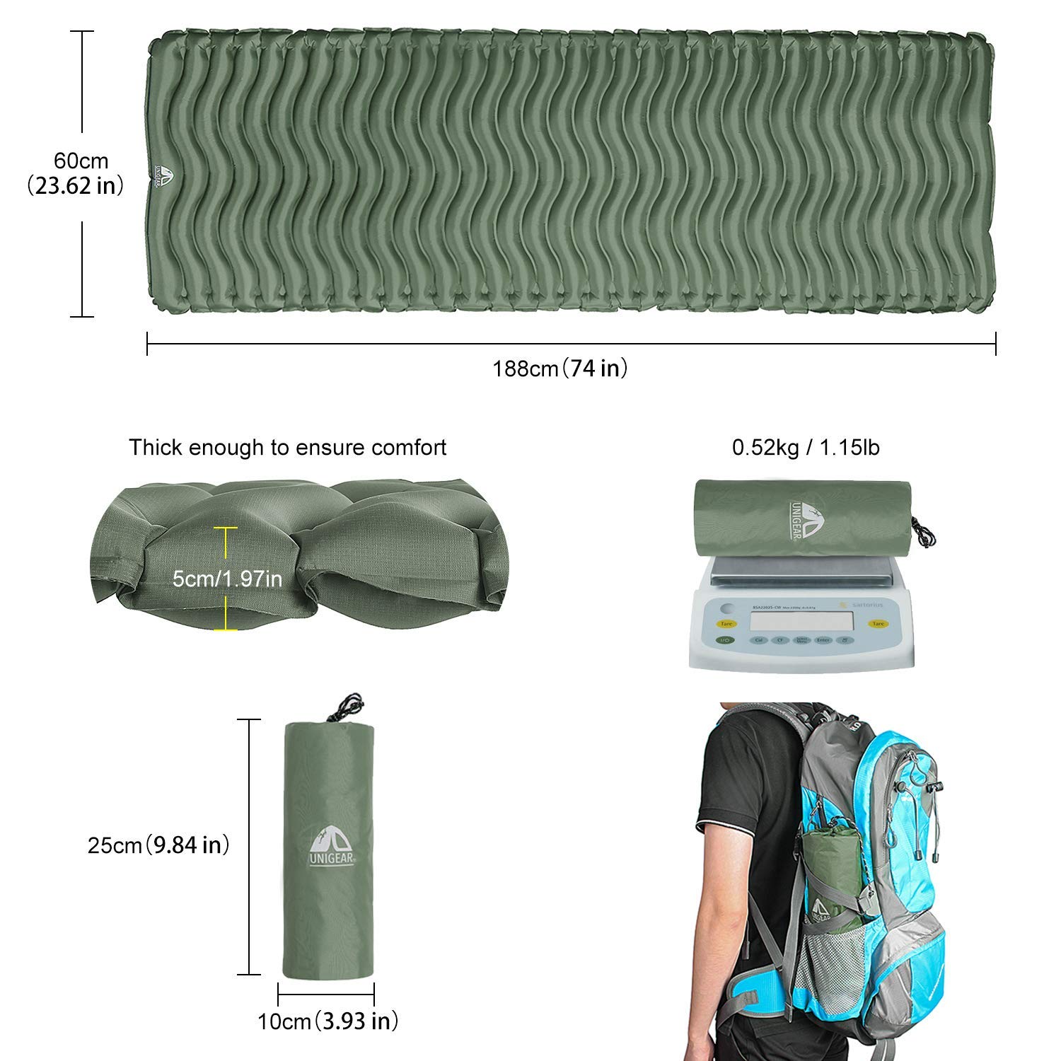 Unigear Ultralight Inflatable Sleeping Pad, Compact Air Camping Mat