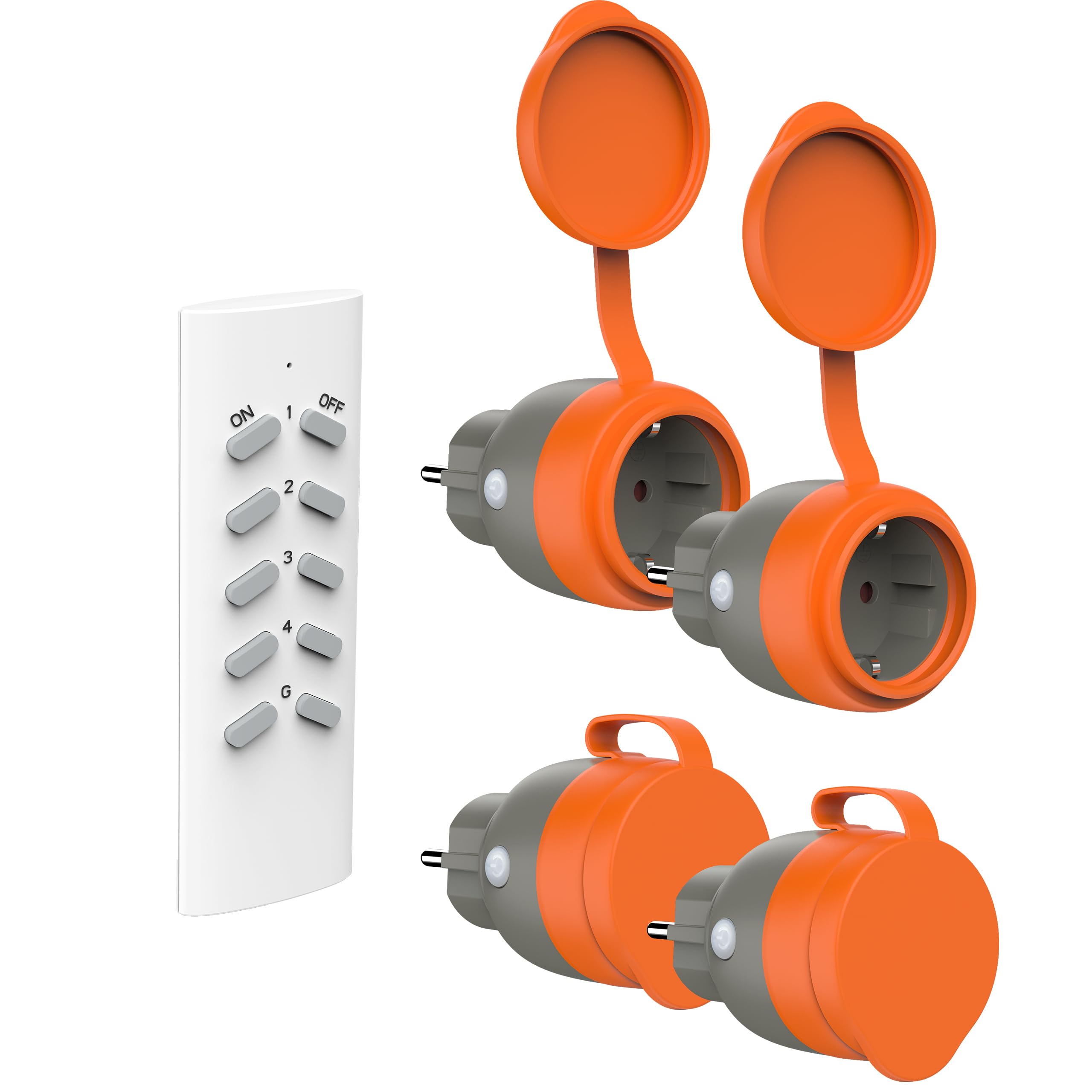 UCOMEN Radio Socket Set 4+1 Outdoors, Remote Control Sockets, Programmable Radio Sockets, Splashproof, Switchable
