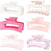 3.5” Medium Claw Clips, 6 Pcs Square Hair Clips for Thick and Thin Hair, Strong Hold Banana Jaw Clips, Cute Hair Accessories for Women and Girls (pink)