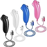 XiQiDianr Nunchuck Controller, 4 Pack Nunchuck Controller Replacement for wii Nunchuck Controller Joystick Gamepad, Compatible with Nintendo Wii & Wii U Console (Black White+Pink+Dark Blue)