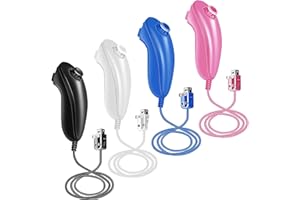 XiQiDianr Nunchuck Controller, 4 Pack Nunchuck Controller Replacement for wii Nunchuck Controller Joystick Gamepad, Compatible with Nintendo Wii & Wii U Console (Black White+Pink+Dark Blue)