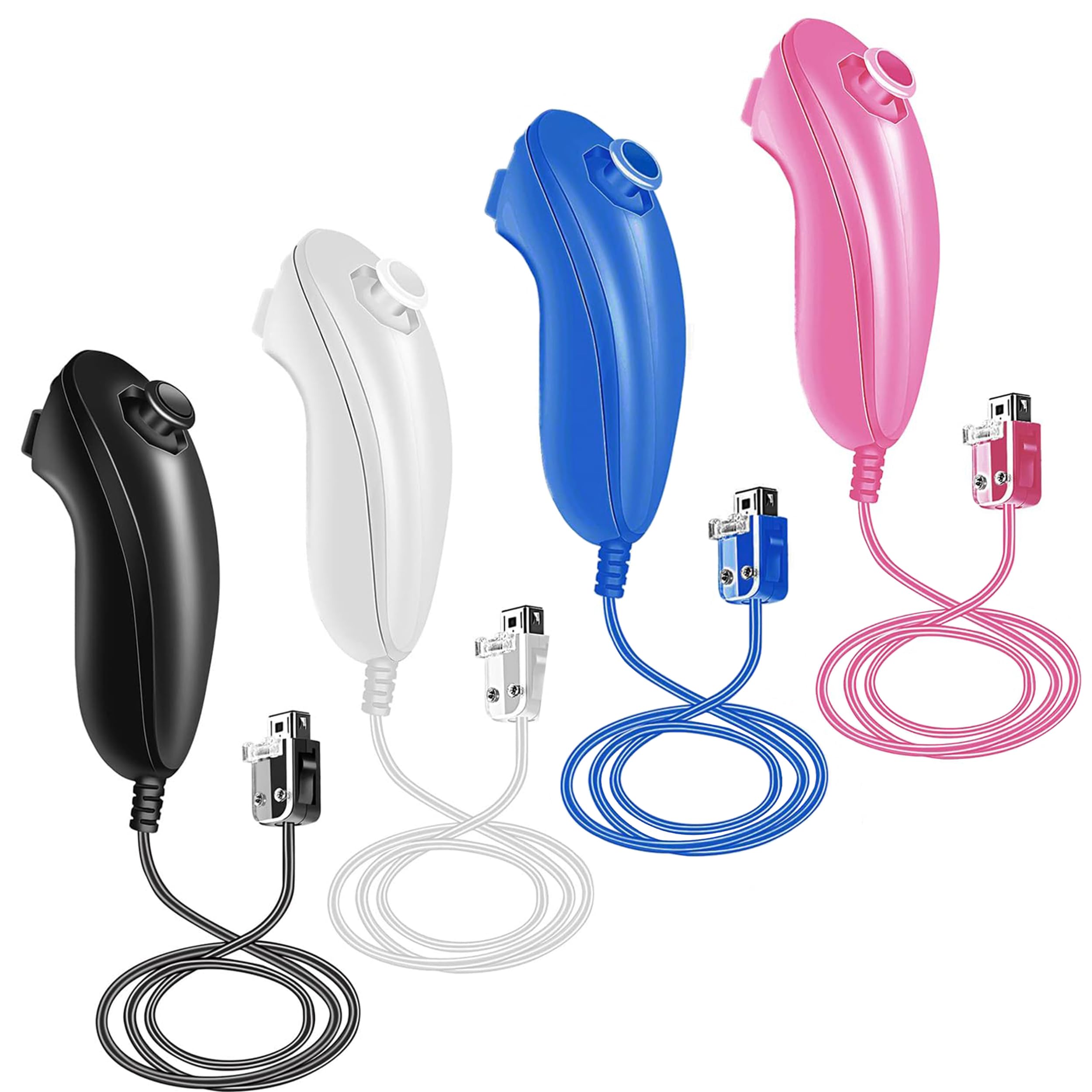 XiQiDianr Nunchuck Controller, 4 Pack Nunchuck Controller Replacement for wii Nunchuck Controller Joystick Gamepad, Compatible with Nintendo Wii & Wii U Console (Black White+Pink+Dark Blue)