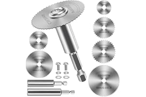 FOTYBEI FOTYBEl Cutting Wheel for Drill, Rotary Tool Cutting Discs with 6pcs Steel Saw Blades, 2pc 1/4" Hex Short Shank and Long Shank, Power Rotary Tool Accessories for Cutting PVC Pipe Wood Plastic Metal