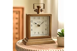 EMAX HOME Metal Table Clock, Decorative Mantel Desk Shelf Clock with Antique Gold Finish, Gold Small Mantel Clock with Silent Quartz Movement