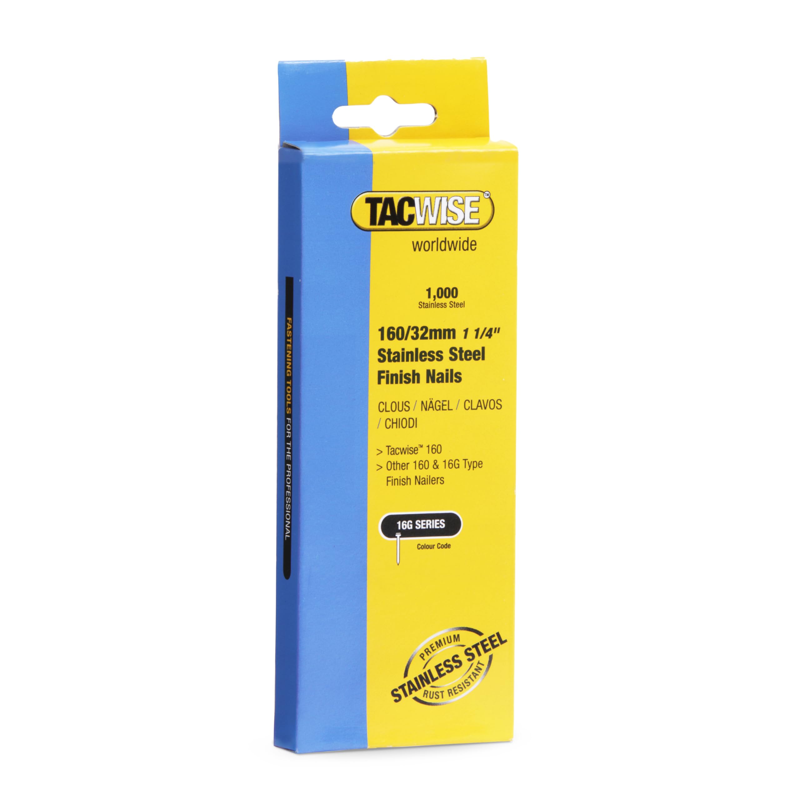 Tacwise 1096 Type 16G / 32 mm Stainless Steel Finish Nails, Pack of 1000