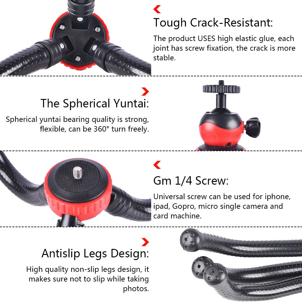 SHiZAK Flexible Ball Head Tripod with Bluetooth Remote Shutter Control, Phone Mount Adapter, Gopro Adapter for Gopro, Camera, Phone, etc.