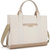 Missnine Tote Bag Canvas Laptop Bag 15.6 inch Briefcase for Women Large Capacity Handbag for Office, College, Travel (Croc-embossed Light Khaki)