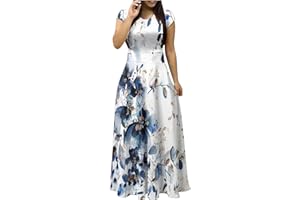 OPHPY Summer Maxi Dress with Sleeves Casual Floral Print Long Dresses Ladies Sexy Elegant O-Neck Vacation Travel Dress