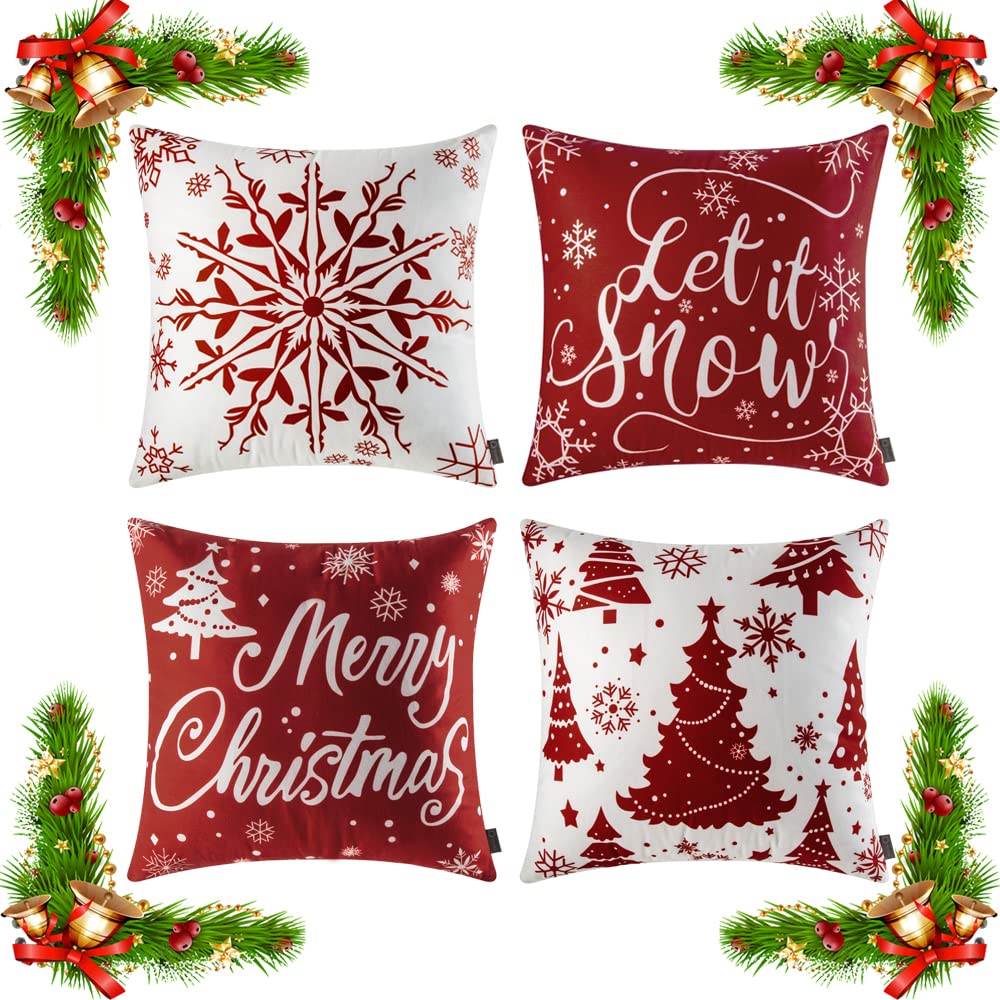 ORANIFUL Christmas Cushion Covers 40cm x 40cm Set of 4 Red Velvet Holiday Pillow Case for Sofa Couch Bedroom Xmas Decorations Throw Pillowcase 16 x 16 Inches (4pack-02) — image 1