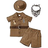 OBEEII Baby Boys Safari Outfit Infant Wild 1st Birthday Photoshoot Shirt Top Shorts Set Animals Zoo Keeper Jungle Outfits