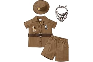 IDOPIP Safari 1st Birthday Outfits for Baby Boys Wild Jungle Animals Belted Top Shorts Hat Bandana Set Cake Smash Photo Party