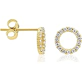 14k Yellow Gold Open Circle Minimalist Halo Stud Womens Earring